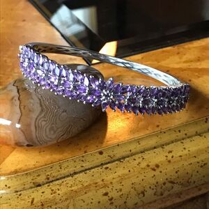 Natural African Amethyst Sterling Silver Bangle Bracelet